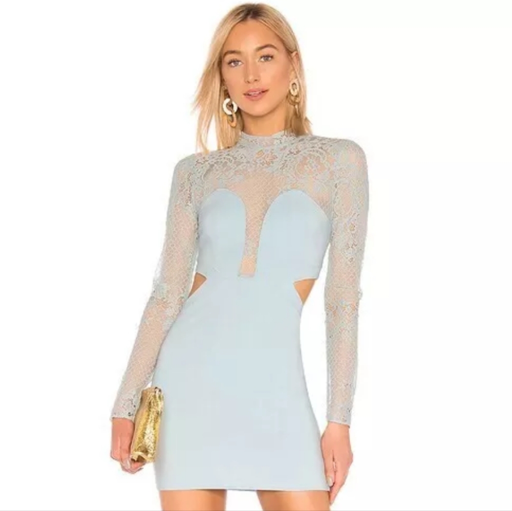 NWT Revolve X Michael Costello Adrienne Baby Blue Lace Mini Dress